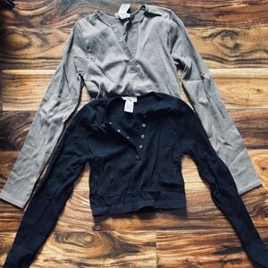 Black and Brown Long Sleeve Henley Tops
